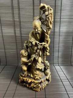 桃仙人　童子　寿老人　仏像　高さ34cm 中国美術　骨董品　置物