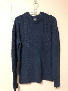 【美品】MサイズUNIQLOユニクロ セーター　紺　ネイビー　Navy ケーブルニット