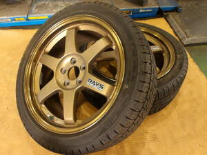 ④) ゴールド系 RAYS TE37C 17インチ 7.5J +48 PCD100 ５Hタイヤ 付き KR36 215/45R17 VOLK RACING TE37 ボルク レーシング　　　　2024/08