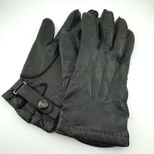 美品 高級 サイズ9 DENTS デンツ レザーグローブ 革手袋 カシミヤ スナップボタン ブラック 黒 メンズ ビジネス