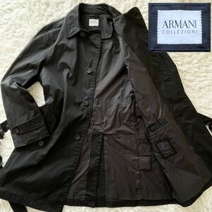 XLサイズ ARMANI COLLEZIONI 撥水 ナイロン トレンチコート ロゴ刻印釦 ブラック ウォッシャブル アルマーニコレッツィオーニ メンズ 黒