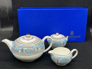 P010407 WEDGWOOD ウェッジウッド　フロレンティーン　ターコイズ ティーポット シュガーポット　3点セット　アンティーク