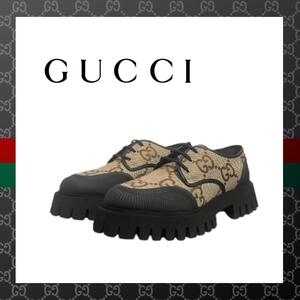 ○★新品 未使用 Gucci マキシGGレースアップシューズ 定番厚底スニーカー ベージュ 24cm相当（グッチ）○●