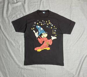 80s USA製 ディズニー ファンタジア Tシャツ ビンテージ L 袖 シングルステッチ 黒 ミッキーマウス Fantasia Disney 90s