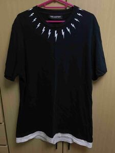 国内正規 Neil Barrett ニールバレット BOLT ボルト サンダーボルト イナズマ 稲妻 レイヤード Tシャツ カットソー 黒 L