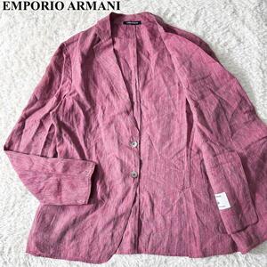 EMPORIO ARMANI エンポリオアルマーニ テーラドジャケット ブレザー 黒タグ サイズ 50 (Lサイズ相当) ピンク リネン 100% メンズ