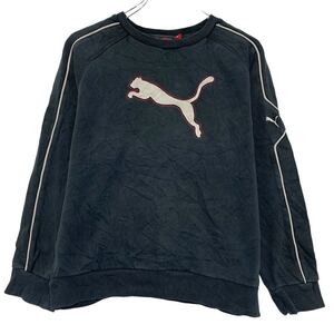 PUMA ロゴスウェット トレーナー L ブラック ホワイト プーマ プルオーバー ラグラン ライン 古着卸 アメリカ仕入 a611-5757