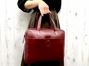 極美品 Cartier カルティエ マストライン ビジネスバッグ ハンドバッグ バッグ レザー ボルドー A4収納可 76016Y