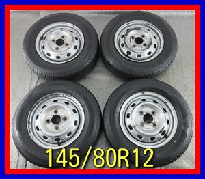 ■中古タイヤホイール■　スチールホイール 12インチ 4J +45 4H 100 BRIDGESTONE K370 145/80R12 80/78N LT 夏 S 激安 送料無料 K506