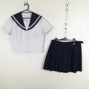 1円 セーラー服 ミニスカート 上下2点セット 180A 大きいサイズ 夏物 白2本線 女子 学生服 中学 高校 白 制服 中古 ランクC NA2421