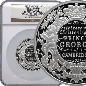 ★TopPop★ 初期500枚 2013 イギリス ジョージ王子洗礼 PF70UC 10ポンド 銀貨 NGC 英国 モダン 投資 貨幣 ロイヤルミント