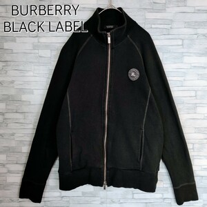 【人気】BURBERRY BLACK LABEL バーバリーブラックレーベル☆ワッペン刺繍ロゴ付ブルゾン　サイズ3　黒　フルジップ　希少デザイン 即完売