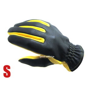 NAPA GLOVE 875BG BLACK ×GOLD S/ナパグローブ黒ブラック金色ゴールド裏地なし裏地無しバイク用手袋鹿革本革防寒防雨レザーグローブ定番