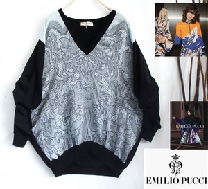 美品/EMILIO PUCCI/エミリオプッチ/シアー異素材デザイン/サマーニット/定14万