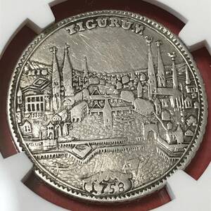 ★1758 スイス　チューリッヒ　1/2ターラー銀貨　都市景観　NGC VF DETAILS CLEANED