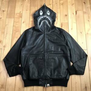 レザー シャーク パーカー Sサイズ black a bathing ape BAPE leather shark full zip hoodie エイプ ベイプ アベイシングエイプ sa8192