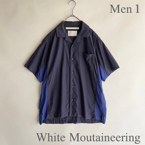 White Mountaineering 日本製 ホワイトマウンテニアリング オープンカラーシャツ 切り替え ボックスシルエット 半袖 ネイビー size 1 sk