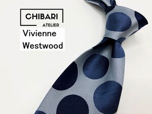 【超美品】Vivienne Westwood　ヴィヴィアンウエストウッド　オーブ＆水玉柄 ネクタイ 3本以上 送料無料 メンズ ブルー　光沢　0201235