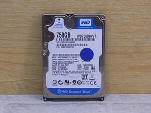 △F/933●ウェスタンデジタル Western Digital☆2.5インチHDD(ハードディスク)☆750GB SATA300 5400rpm☆WD7500BPVT☆中古品