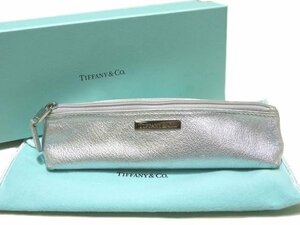 TIFFANY＆Co ティファニー ペンケース ◇ シルバーメタリック系 レザー 筆箱 レディース 箱等付き ▼6E