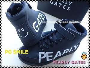 正規本物!パーリーゲイツ★店舗限定!PG SMILE★サイドロゴ★ミドルカット★スパイク★シューズ★ゴルフシューズ★26.0cm★合成皮革(大き目)