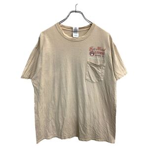 GILDAN 半袖 プリント Tシャツ Lサイズ ギルダン ポケット ベージュ コットン 古着卸 アメリカ仕入 t2410-3069