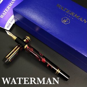 美品 WATERMAN ウォーターマン IDEAL/アイデアル 万年筆 18K/750 マーブルレッド 赤 EF インク/箱付 フランス ルマン 正規品 保証 最落無