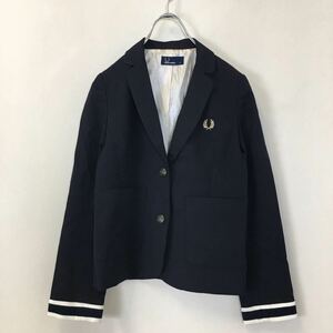 ★ FRED PERRY ◆ 袖リブ テーラードジャケット 黒 Sサイズ ロゴ刺繍 フレッドペリー ◆W3 つGF7M-18