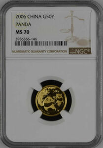 NGC MS70 最高鑑定 2006年中国パンダ1/10オンス金貨 硬貨