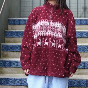 USA VINTAGE CHEROKEE REINDEER DESIGN FLEECE HALF ZIP JACKET/アメリカ古着トナカイデザインフリースハーフジップジャケット