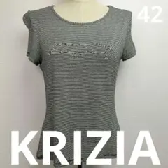 KRIZIA Jeans ビーズ刺繍 ボーダー ライオン Tシャツ 42