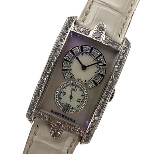 ハリーウィンストン HARRY WINSTON アヴェニューC ミッドサイズ ホワイトシェル 330/UMWL.MD/D31 K18WG/革ベルト 腕時計 レディース 中古