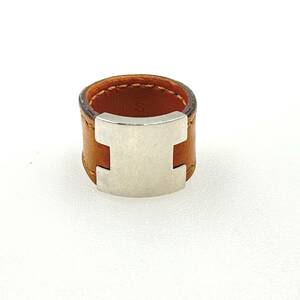 HERMES エルメス ルーリーリング 指輪 レザー Sサイズ 約13.5号 ブランドアクセサリー シルバー ブラウン