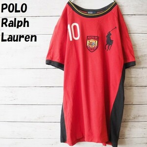 【人気】POLO Ralph Lauren/ポロ ラルフローレン 刺繍ビッグポニーTシャツ スペイン レッドxブラック サイズ160/1043