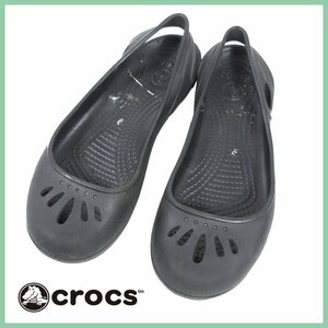 ▲□crocs(クロックス)▼カディ フラット▼サイズW7(23ｃｍ)▼ブラック▼レディースサンダル