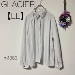 GLACIER 【LL】 襟刺繍 長袖ブラウス シャツ 比翼ボタン グレー 上品