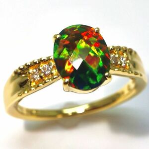 良品!!＊CrescentVert(クレサンベール)K18ブラックオパール/天然ダイヤモンドリング＊j 4.3g 13号 1.36/0.06ct diamond opal ring ED2/ED2