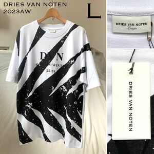 L 新品 2023AW DRIES VAN NOTEN ドリスヴァンノッテン Screen print tee スクリーンプリント ルーズフィット ビッグ ロゴ Tシャツ メンズ