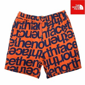 海外限定 新品 ノースフェイス 全面ロゴ スウェット ショートパンツ(M)オレンジxネイビー THE NORTH FACE USモデル日本未発売 /ba110