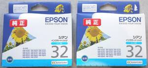 【送料無料/期限5月/純正品】２個 IC6CL32の1色 ICC32シアン(ひまわり)適合機PM-A850,PM-D770,PM-G730等EPSONエプソン インクカートリッジ