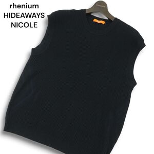 rhenium HIDEAWAYS NICOLE ハイダウェイ ニコル 通年★ ニット ベスト リブ編み クルーネック ネイビー Sz.48 メンズ　A4T11555_B#L