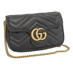 【中古】GUCCI GGマーモント チェーンショルダーバッグ キルティングレザー ブラック 476433