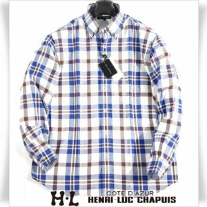 新品1円～★定価1.3万 H・L アッシュ エル Henri-Luc Chapuis メンズ 長袖デザインシャツ L ボタンダウン チェック 本物 ◆5271◆