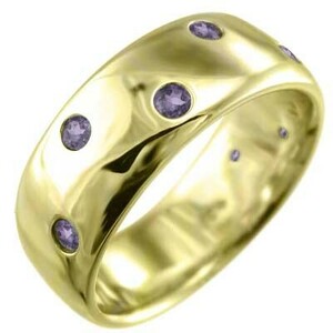 アメジスト(紫水晶) 甲丸リング ワイド リング 18金イエローゴールド 2月誕生石 約8mm幅
