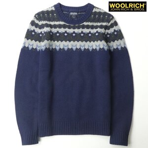 【プレミアムライン！】極美品 Woolrich JOHN RICH＆BROS ウールリッチ フェアアイル柄 クルーネック ニットセーター ネイビー 紺 S