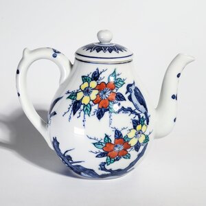 【洛座】平安白鳳 色絵 花鳥文 水注 急須 ＜煎茶道具