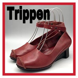 レディース Trippen [トリッペン] パンプス アンクルストラップ 太ヒール レザー レッド 赤 38 24〜24.5cm 革靴 シューズ ドイツ製 