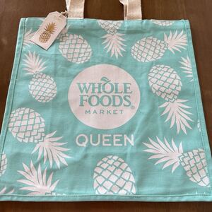 ハワイ WHOLE FOODS ホールフーズ マーケット トートバッグ タグアロハ エコバッグ キャンバスバック 新品 タグ付き クイーン ブルー