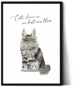 新品 メインクーン A4サイズ アートポスター 猫 ネコ ねこ 猫の絵 額付き アートフレーム 絵画 インテリア 絵 アートパネル 現代アート