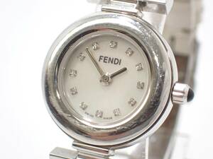 稼働品 1円～☆FENDI フェンディ QZ レディース腕時計 オロロジ 096-320L-979 シェル文字盤 石付き ラウンド/TF1617-4400 